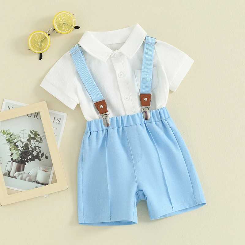 Clothing Sets Baby Boy Gentleman Outfits Lapel Neck Short Sleeve Button Down Romper + Adjustable Suspender Shorts Infant Toddler Clothes Set