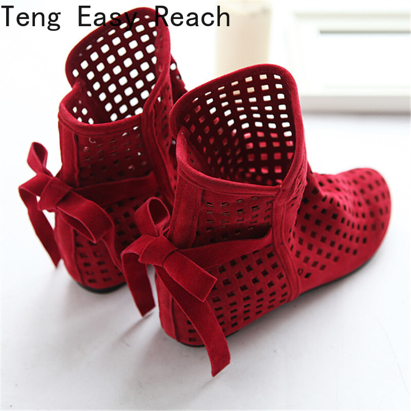 Summer Bootie 2024 With The New Shoes Lace Openwork Crochet Plus Size 34-43 Hollow Fashion Women Boots 43