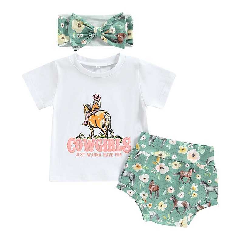 Clothing Sets 2023-01-04 Lioraitiin 0-24M Baby Girls Summer Outfit Sets White Short Sleeve Tops Floral Cattle Print Shorts Headband