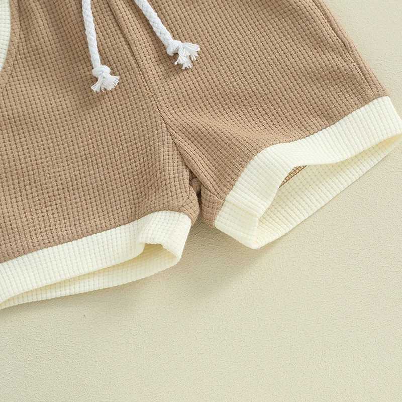 Clothing Sets Toddler Boys Summer Outfits Contrast Color Buttons Short Sleeve T-Shirts Waffle Tops Elastic Waist Shorts 2Pcs Clothes Set WRPM