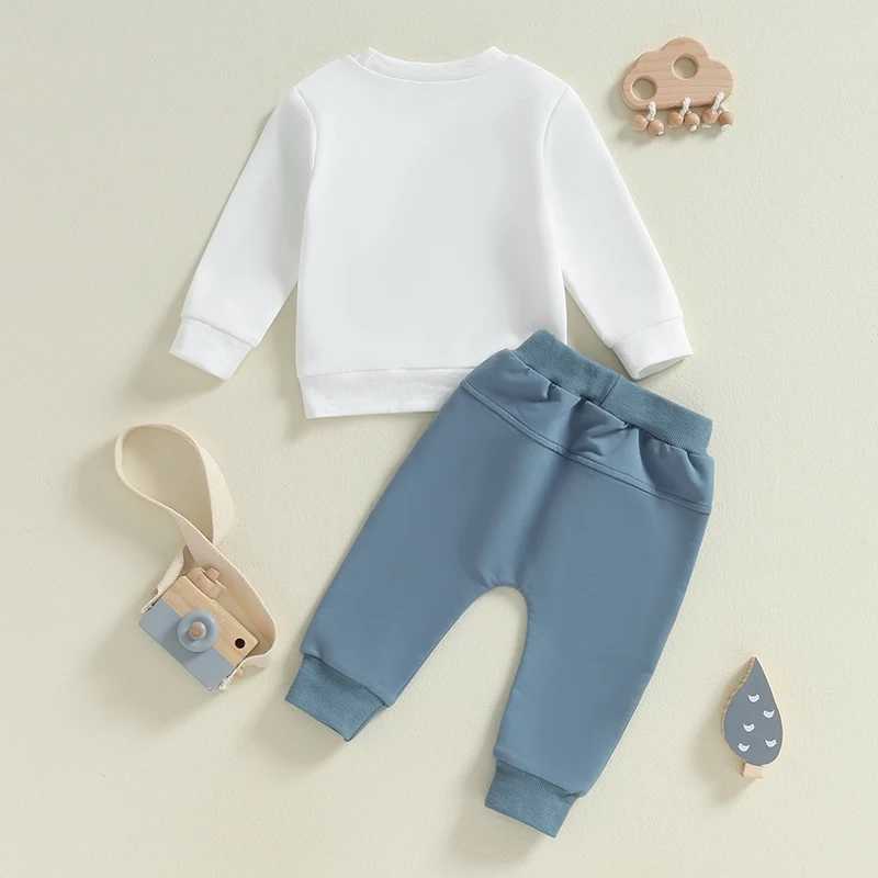 Clothing Sets 2024-05-31 Lioraitiin Toddler Boys Autumn Casual 2PCS Outfit Long Sleeve O-Neck Letter Plaid Print Tops Solid Color Pants Set