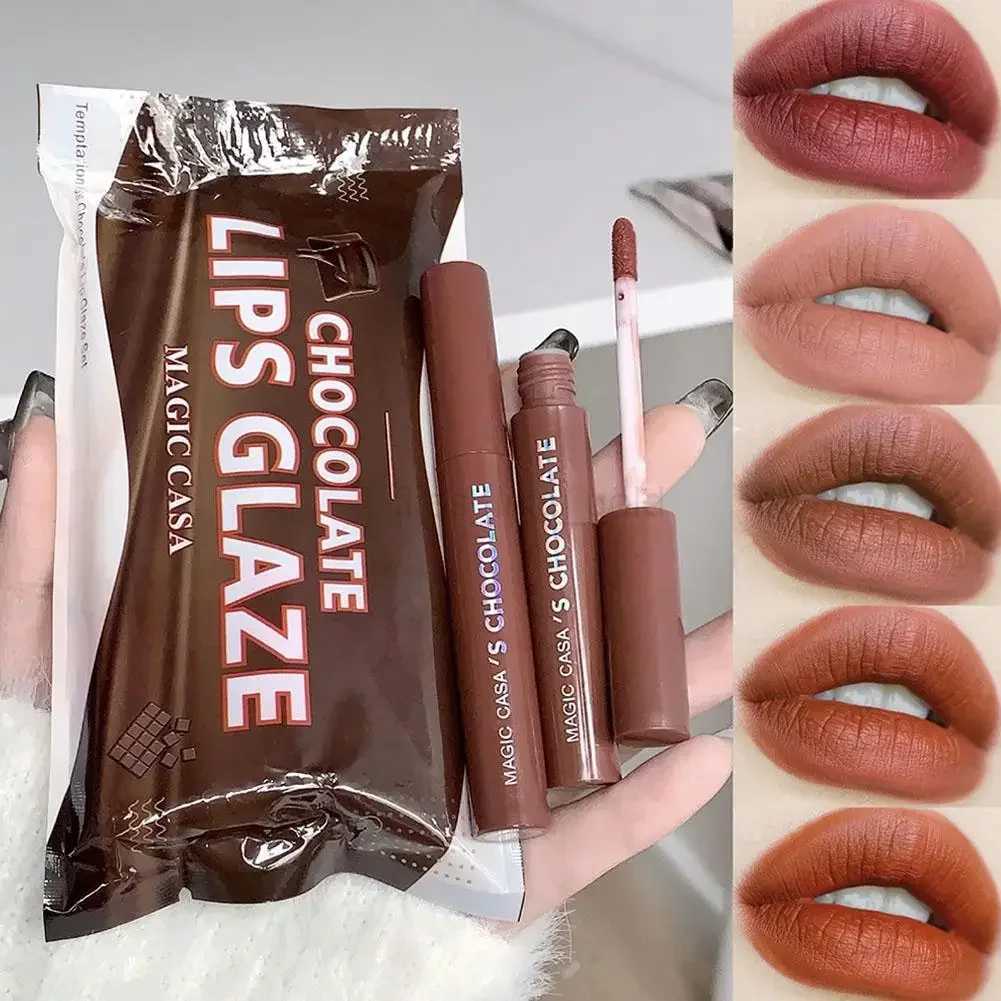 Chocolate Lip Glaze Set Velvet Matte Not Fade Long lasting Rich Cream Lipstick Milk Coffee Lip Color Women Makeup zxx24071