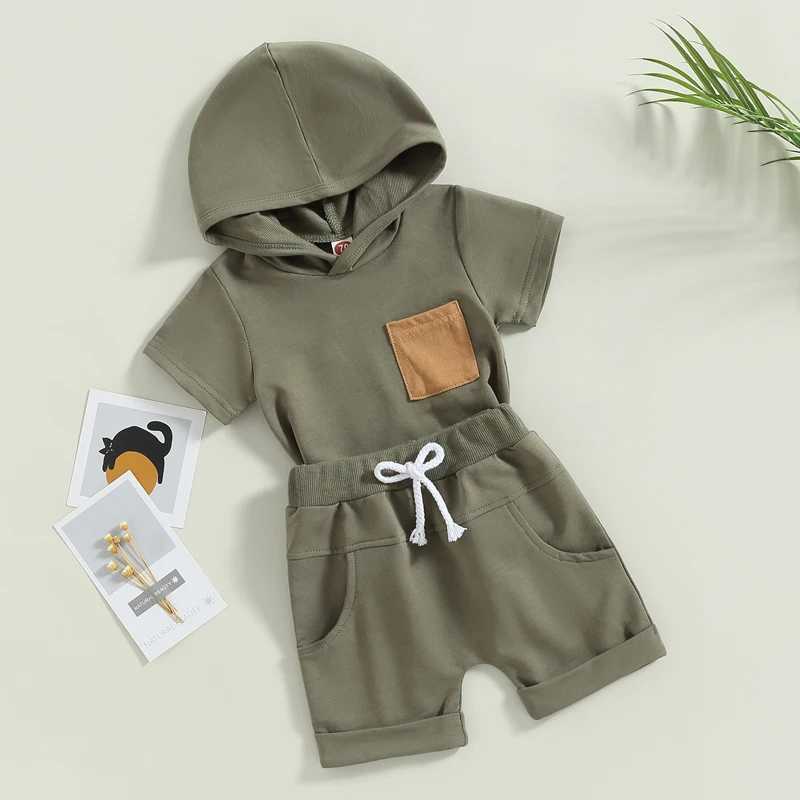 Clothing Sets 2023-01-31 Lioraitiin 0-3Years Baby Boys 2Pcs Summer Shorts Set Short Sleeve Hooded T-shirt with Elastic Waist Shorts Outfit