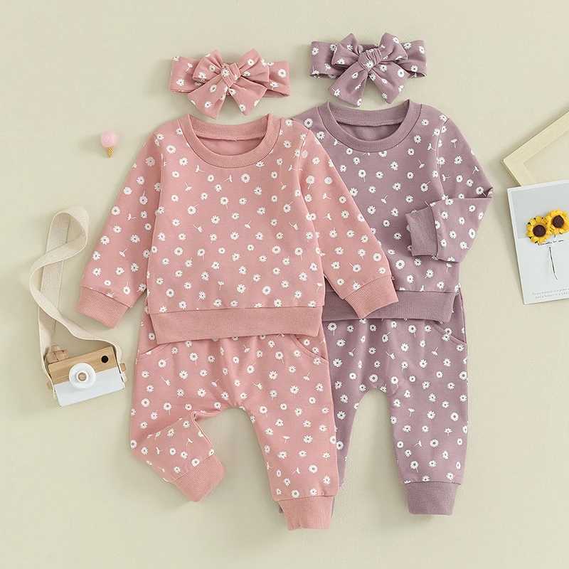 Clothing Sets CuteKids Baby Girls Clothes Casual Children Outfits Long Sleeve Sweatshirt Sweatpants Headband Floral Print Sets