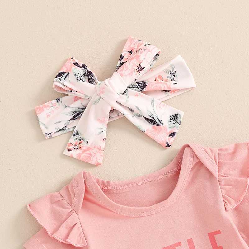 Clothing Sets 2024-03-28 Lioraitiin 0-18M Baby Girls Summer Shorts Sets Pink Letter Print Romper Floral Lantern Shorts Headband Sets