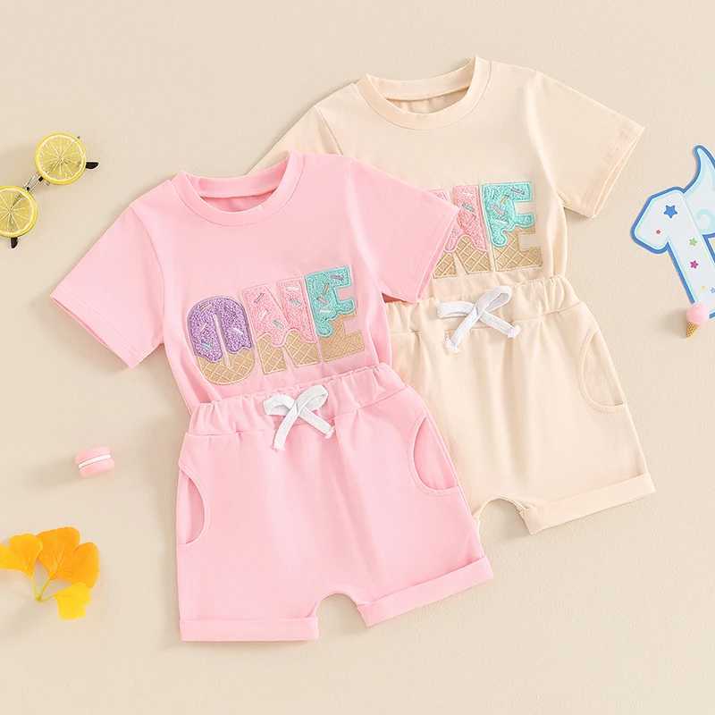 Clothing Sets 2024-03-25Lioraitiin Infant Baby Boy Girl 1st Birthday Outfit Letter Embroidery Short Sleeve T-Shirt with Solid Color Shorts Set