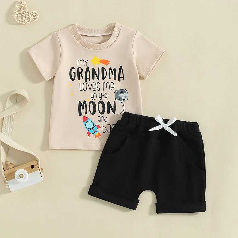 Clothing Sets 2024-04-03 lioraitiin Toddler Boys Summer Outfit Letter Rocket Print Short Sleeve T-Shirts Tops Elastic Waist Shorts Clothes Set