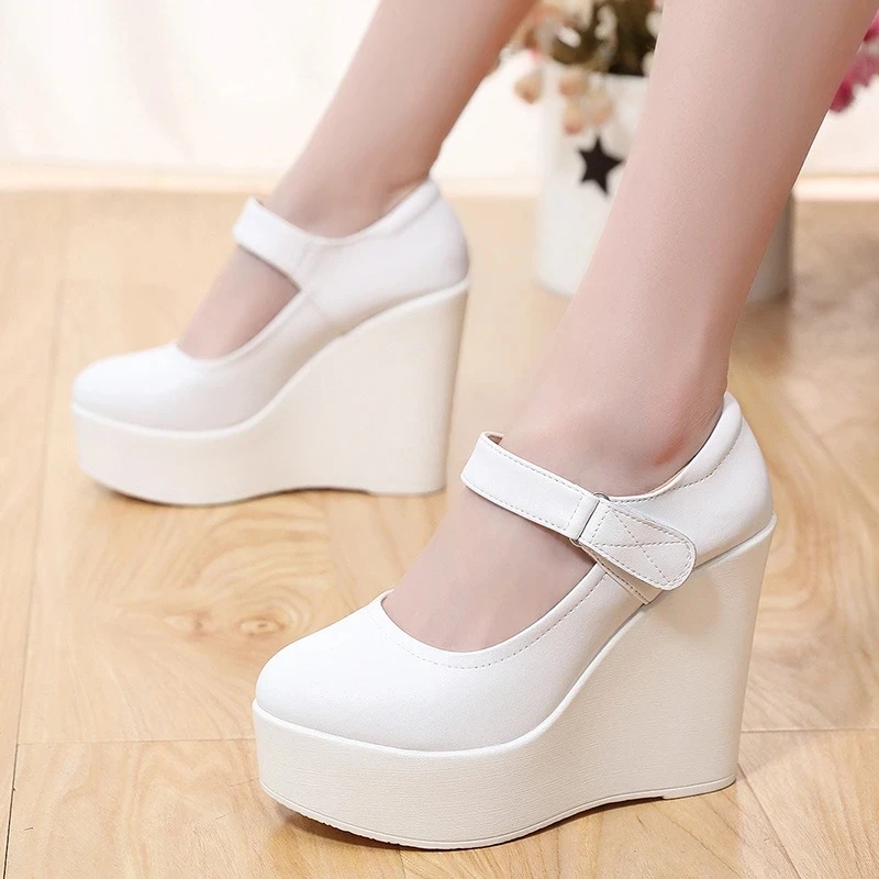 New Genuine Leather Thick Sole Platform Shoes Wedges Increase Shoes Wedges Pumps Small Plus Size High Heels 6 / 8 / 11.5 CM
