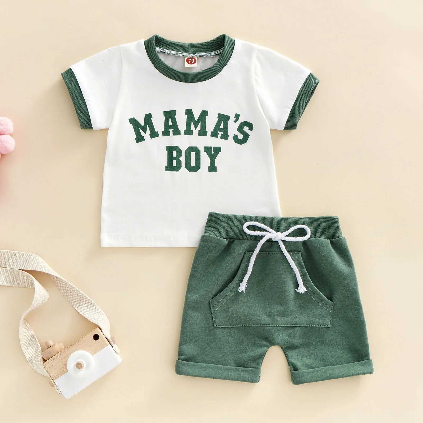 Clothing Sets 2022-04-19 Lioraitiin 0-24M Infant Baby Boys 2Pcs Summer Outfits Short Sleeve Letter Print T-Shirts Pocket Shorts Set 4Colors