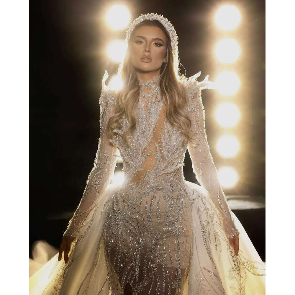 Beading Mermaid Wedding Dresses Detachable Train Long Sleeves Bridal Gowns Custom Made Appliques Lace Vestidos De Novia