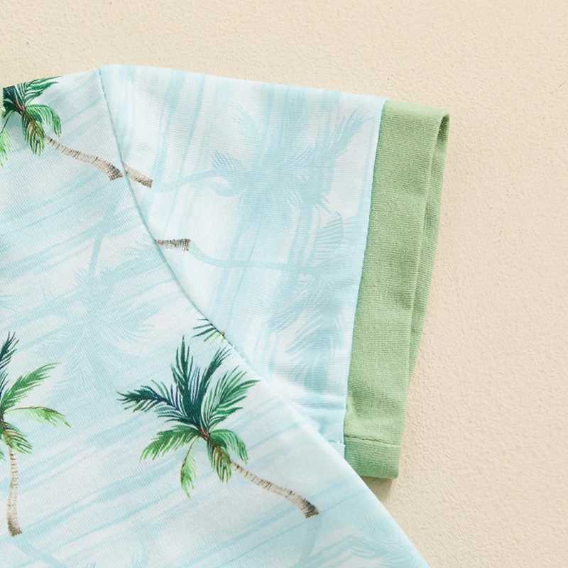 Clothing Sets 2024-04-01 Lioraitiin 6M-3Y Summer Baby Boys Clothes Set Short Sleeve Tree Print Shirt with Elastic Waist Shorts Outfit