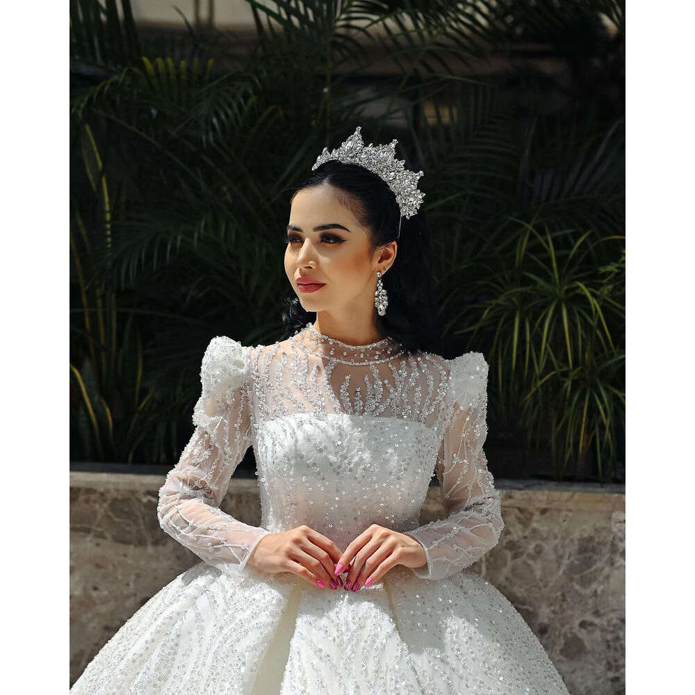 Dubai Ball Gown Wedding Dresses Long Sleeves Appliques Lace Bridal Custom Made Sweetheart Beading Robes De Mariee