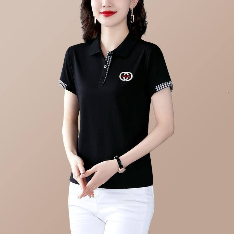 Women's Summer Short-sleeved Lapel T-shirt Ladies Loose Large Size Polo Shirt