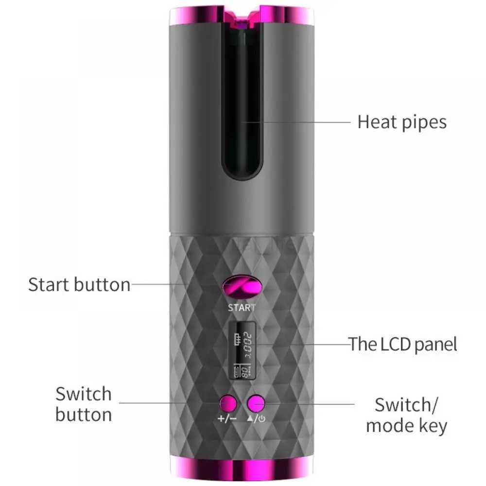 Automatic Wireless Hair Curler Cordless Rotating USB Rechargeable Curling Iron Display Temperature Adjustable Timing Hair CurlerCL240716