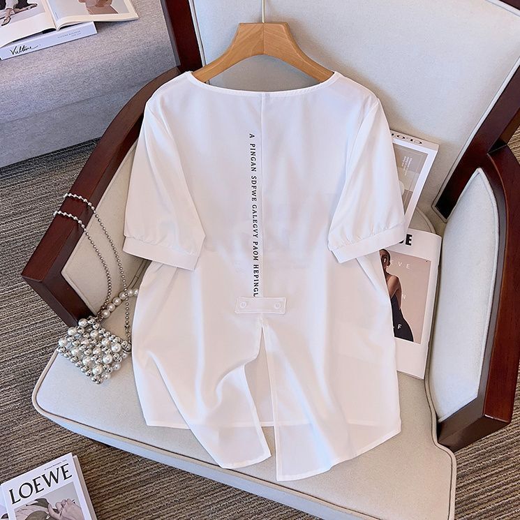 Designer women's clothing S-4XL cotton shirt short sleeved T-shirt 2024 summer new Korean version loose women's big V-neck top trend