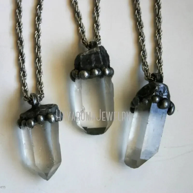 10pcs Quartz Crystal Point Necklace Layering Halloween Grunge Y2k Stainless Steel Chain Jewelry Emo Wicca Collares Goth Gothic 240715