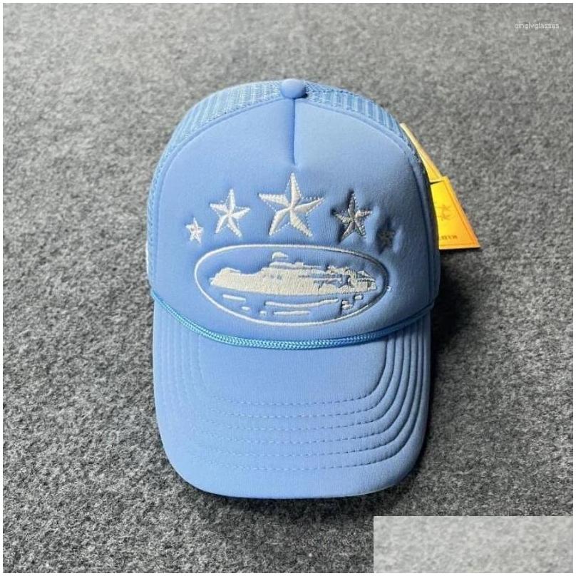Ball Caps 2024 Arrived Star Embroidered Mens Baseball Cap Mesh Trucker Hat Summer Snapback Retro Male Beach Headdress Drop Delivery Otjd1