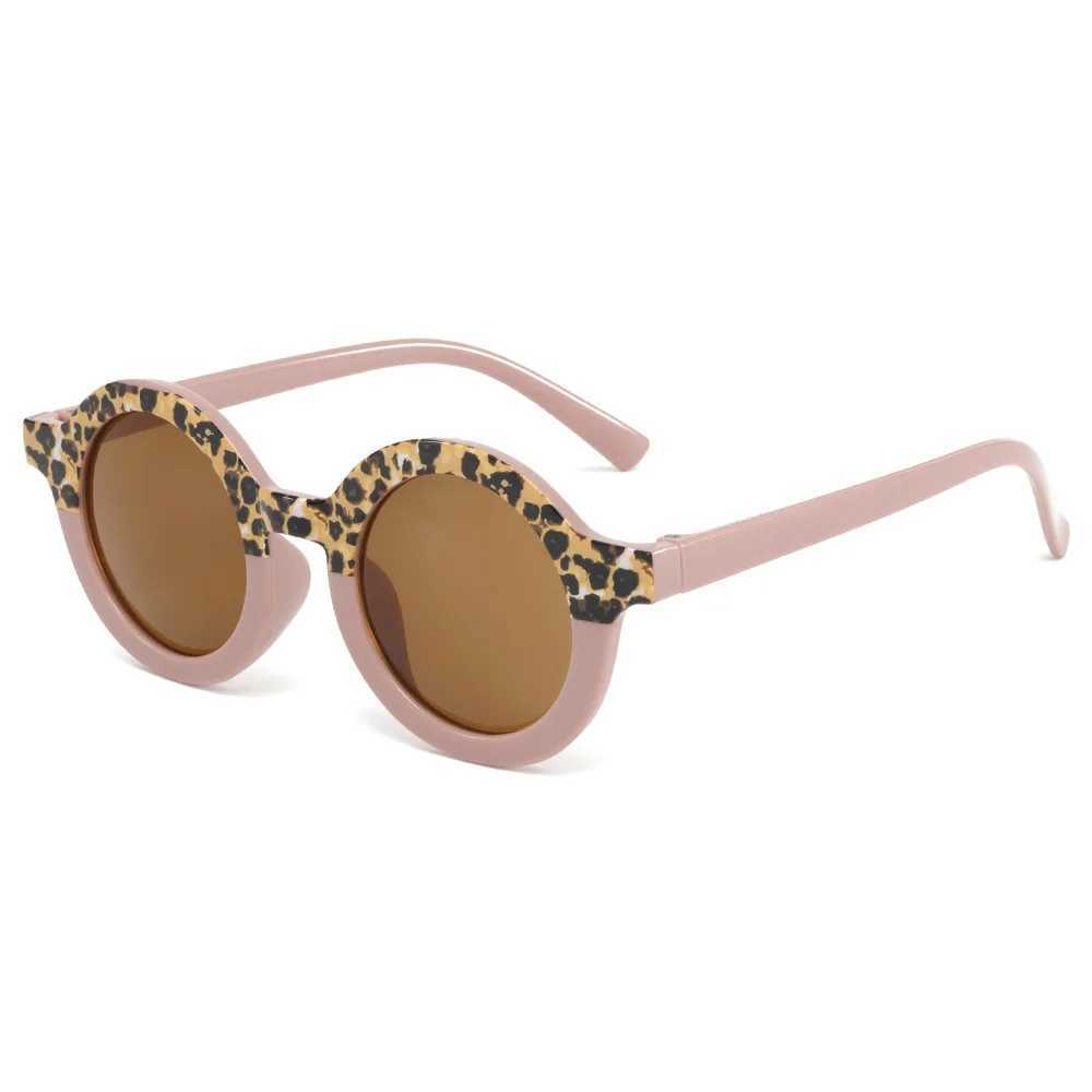 Sunglasses Round Frame Childrens Sunglasses Dual Contrast Leopard Print Fashion Childrens Sunglasses