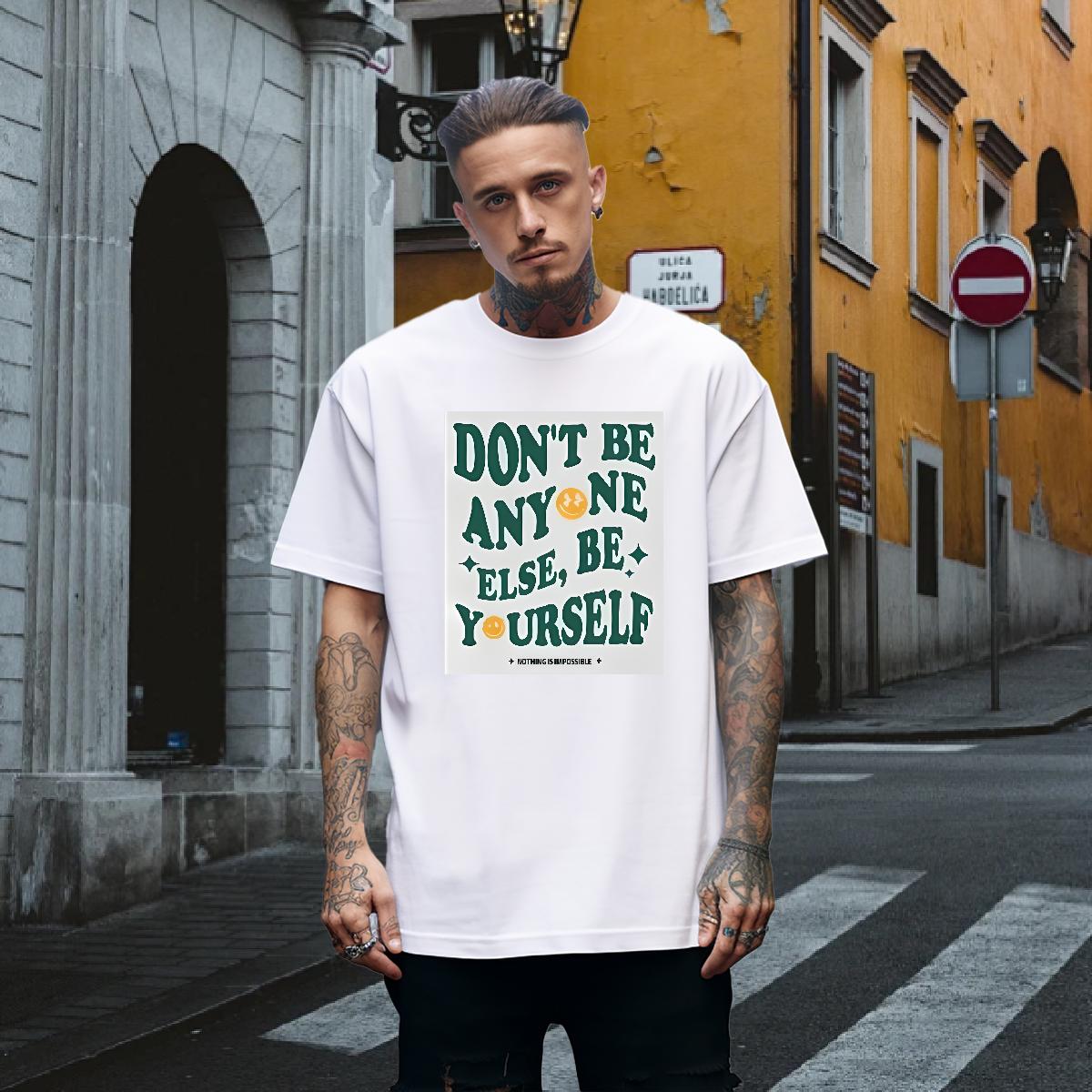 Custom T-Shirts for Men be yourself 230g Cotton DIY Printed Men Tees High Street Hip Hop Crew Neck Cotton Breathable Soft Wear
