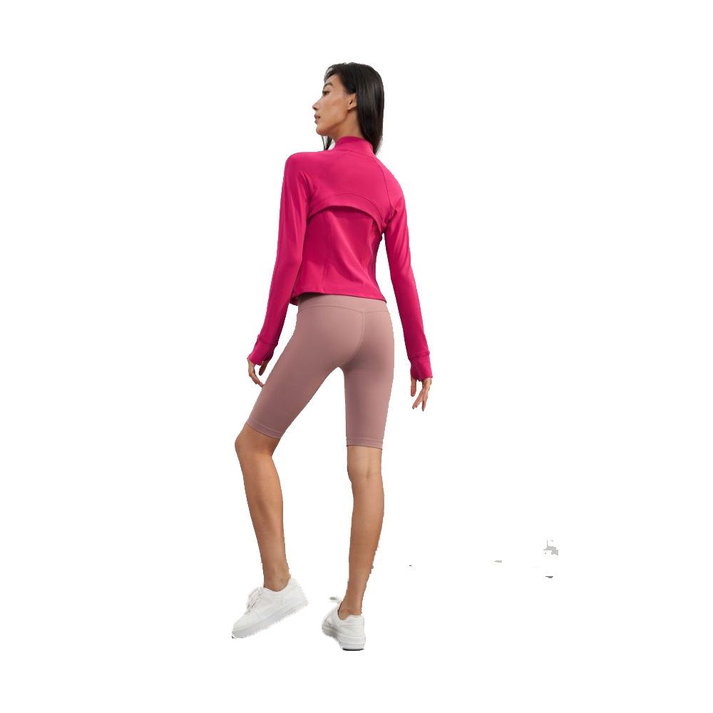 Womens Yoga Jackets Slim Long Sleeve Rose Red Women's Sport Coats Stand Collar Nylon Short Activewear Fit for Running Jogging