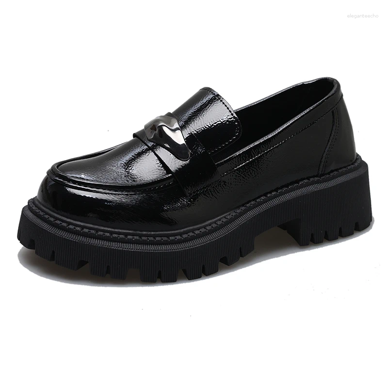 Dress Shoes For Women 2024 Slip On Women's Pumps Autumn Round Toe Solid Mary Jane Metal Decoration Mid Heel Water Proof Loafers