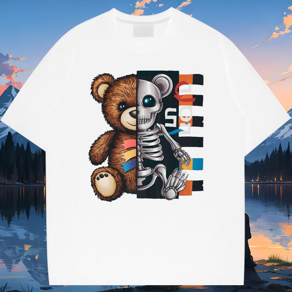 5A Men T Shirts bear 230g Cotton Outdoor Round Neck Short Sleeve Tshirts Custom Black White Tops Tees