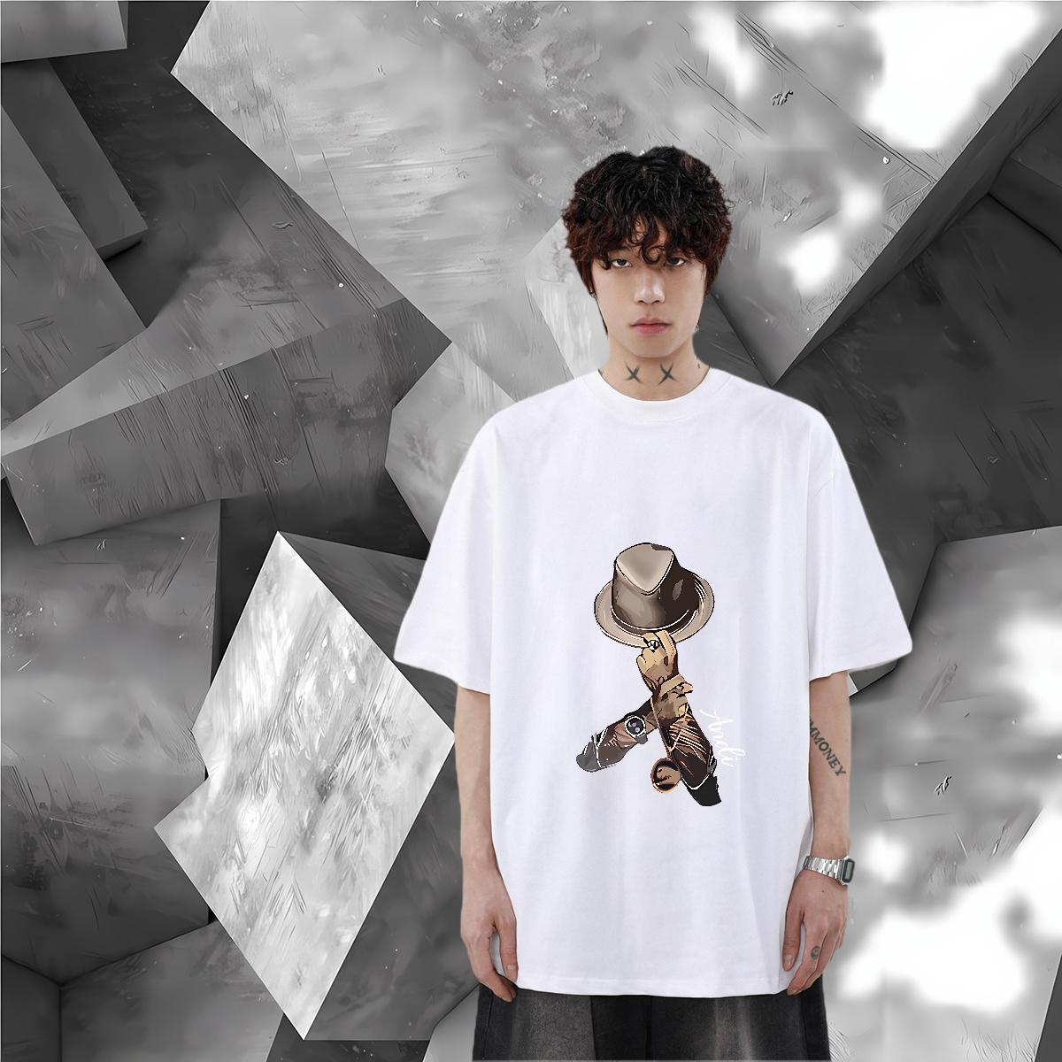 5A Mens Tshirts Short Sleeve Cotton O-Neck Hip Hop Street Man T Shirts Cartoon Print Casual New Clothes