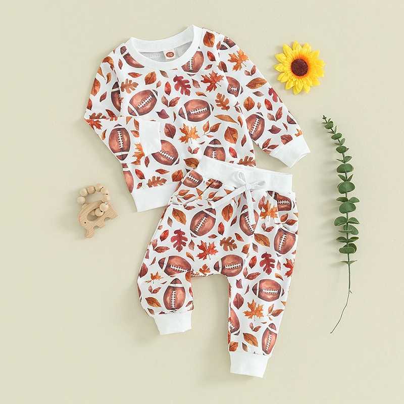 Clothing Sets 2023-08-17 Lioraitiin 0-3Y Newborn Baby Girl Boy Clothes Football Long Sleeve Pullover Sweatshirt Long Pants Fall Winter Outfit BN0O