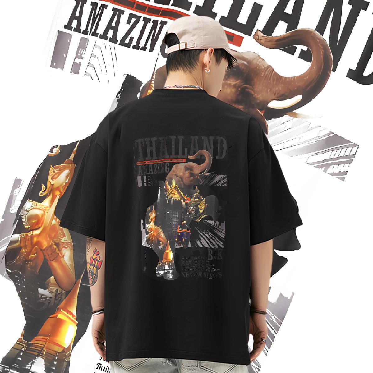 Stylist Mens T Shirts Asian Size Street Casual Tshirts Round Neck Short Sleeve 5A