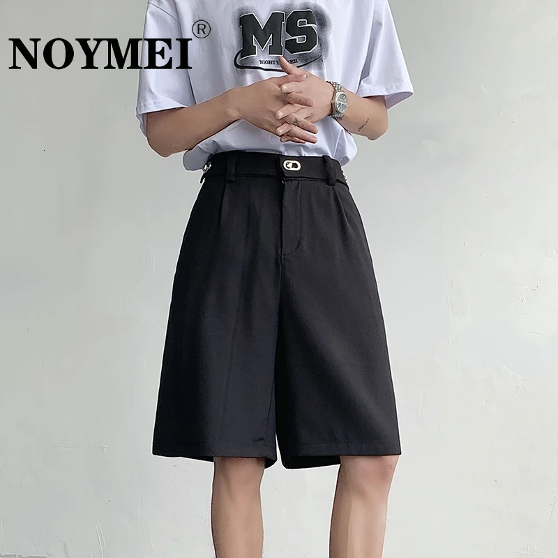 NOYMEI Metal Button Suit Shorts Mens Korean Style Black Loose Summer 2024 Fashion All-match Trendy Pants WA4248 240715