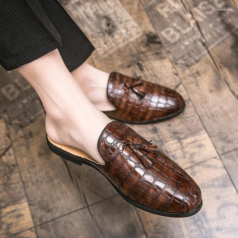 Slippers Mules Black Patent Leather Crocodile Men Half Shoes For Man Fashion Designer Men's atillas Hombre Casual Slip On