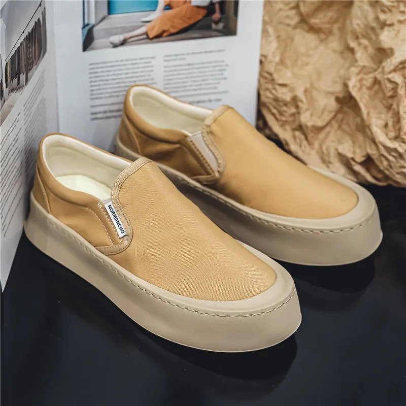 Breathable casual casual shoes mens lazy shoes canvas thick soled rubber shoes 240704