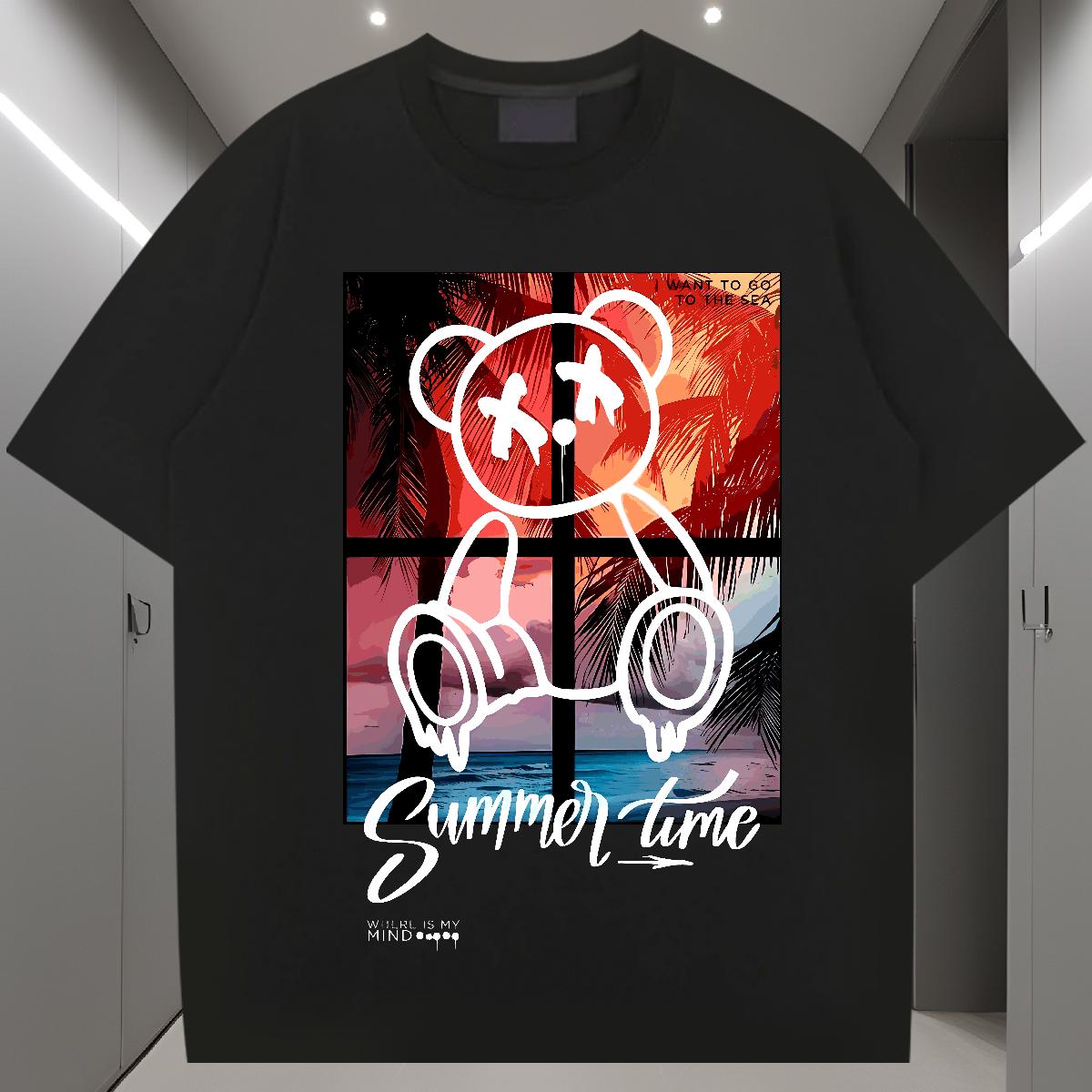 2024 DIY T Shirt For Man Graffiti Art 100% Cotton 230g Black White Men Tshirts Street Casual Breathable Short Sleeve Classic Top Tees