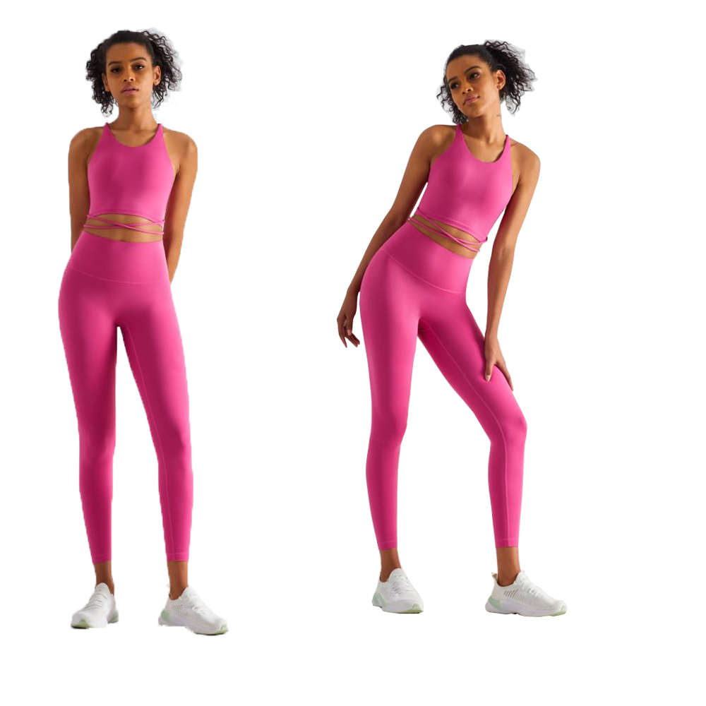 Women's Yoga Pants High Waist Stretchy Fitness Ninth Sport Nylon Rose Red Womens Leggings T Shape Soft Elastic Push-UP Tights