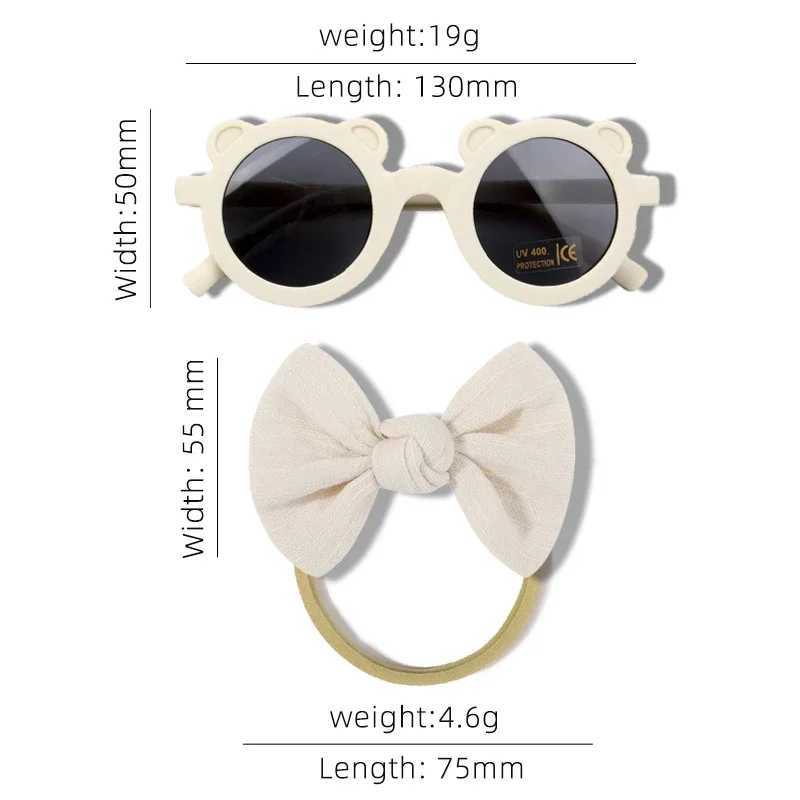 Sunglasses 2 Pcs/Set Cute Solid Color Soft Bowknot Headbands Bear Ears Sunglasses Children Hair Bands Headwear Set Lovely Hair Accessories