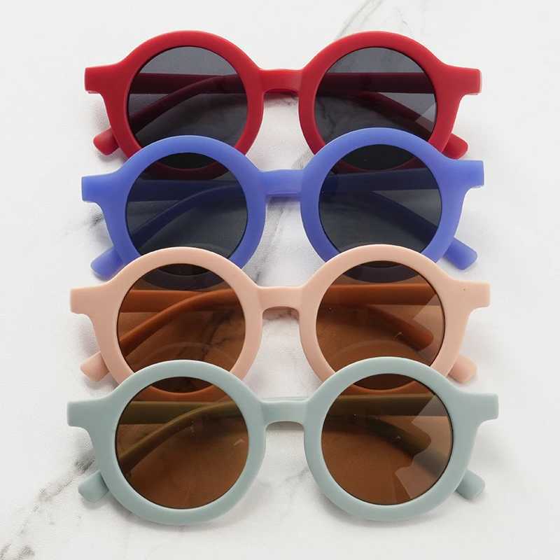 Sunglasses Baby sunglasses matte childrens sunglasses trendy round frame retro mocha colored glasses UV400 anti purple line