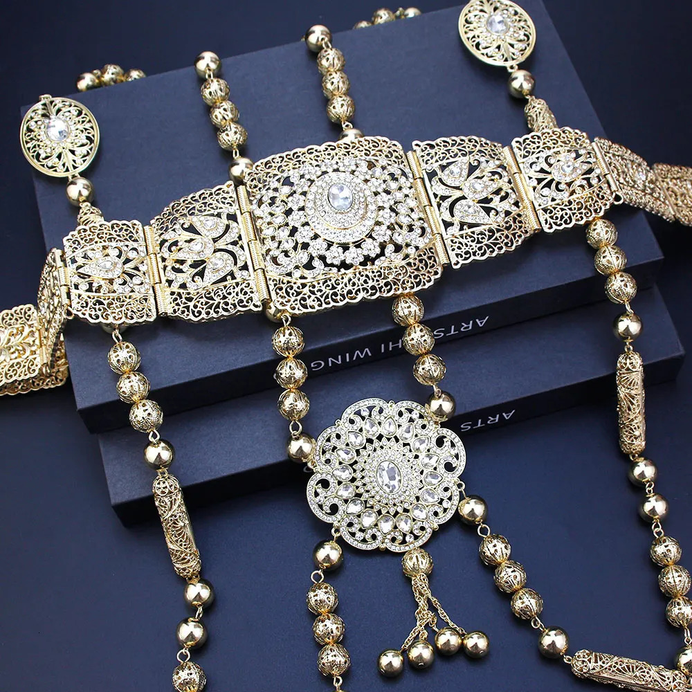 Sunspicems Gold Color Morocco Jewelry Caftan Belt Shoulder Chest Chain Women Belly Body Bride Wedding Accessories 240709
