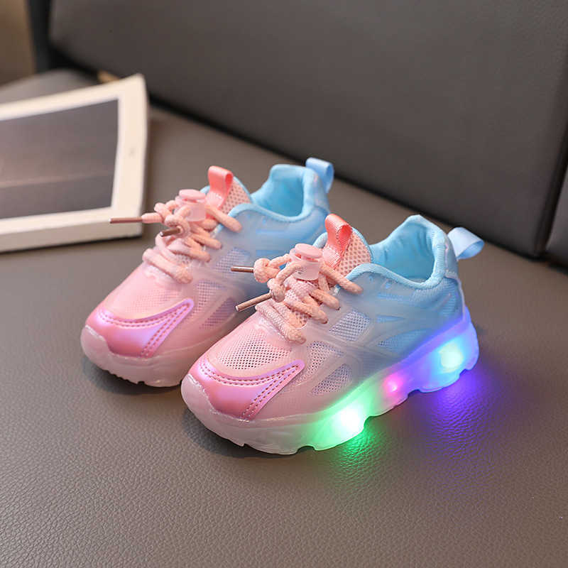 Sneakers Autumn New Cartoon Girls' Sports Shoes with LED Lighting for Boys' Gradient Color Mesh Shoes for Small and Medium Sized Children