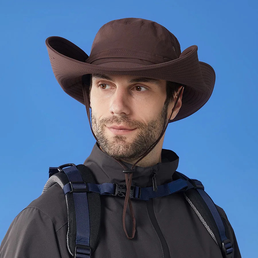 Mens Long Wide Brim Sun Hat Summer UV Protection Fishing Hat Water-resistant Bucket Hat Male Outdoor Breathable Panama Caps 240713