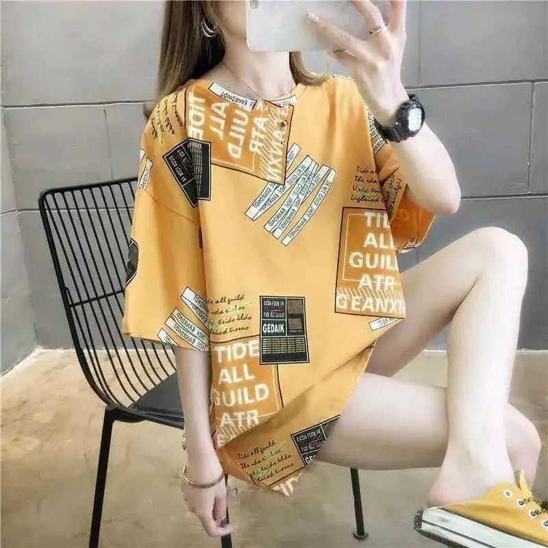 Women's T-shirt Plus Size Loose Medium Length Short Sleeve