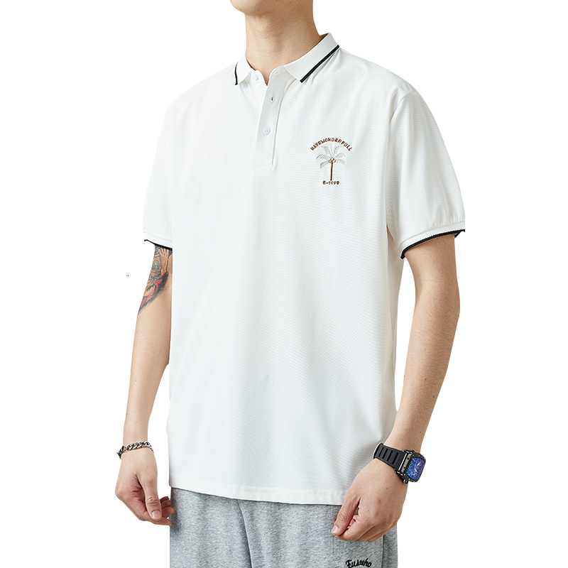 Nylon Ice Silk Smooth Short sleeved T-shirt 2022 Summer New Casual Polo Shirt Men's Fashion