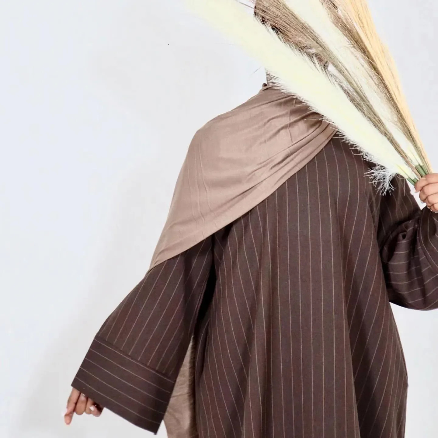 Autumn Abaya Dubai Turkey Muslim Party Long Dress Brown Stripes African Dresses for Women Abayas Islam Clothes Kaftan Hijab Robe 240715
