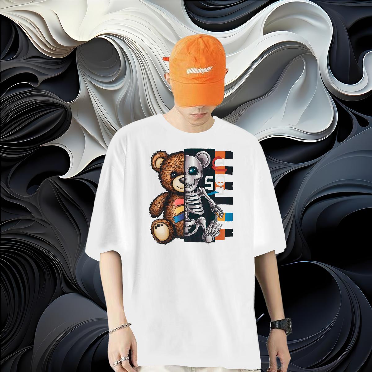 Cool Design Man T Shirts bear 230g 100% Cotton Casual Breathable Crew Neck Tshirt for Man Woman New Skull Tee Shirt