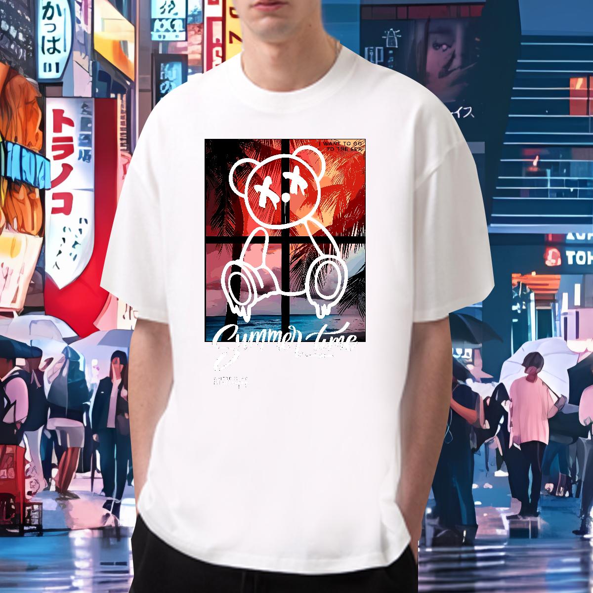 Designer Fashion T Shirt For Man Graffiti Art 230g 100% Cotton Skull Street Casual Men Tshirts Cotton Breathable Short Sleeve Popular