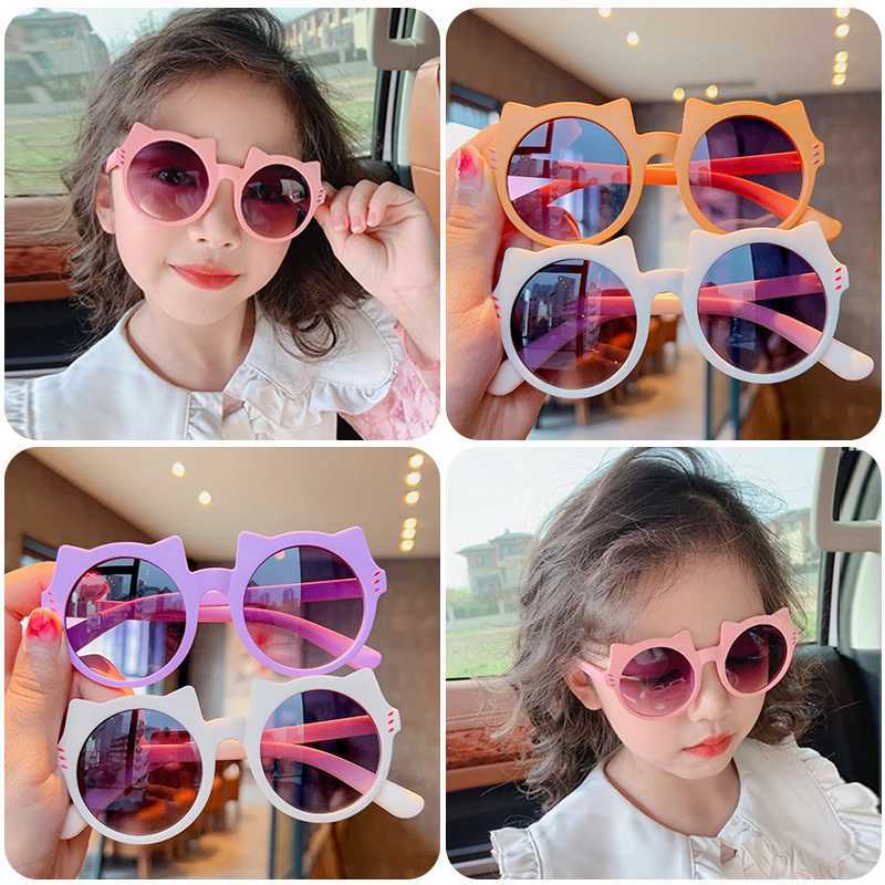 Sunglasses 2023 Girls Boys Cute Animal Ears Cat Eye Sunglasses Outdoor Sun Protection Children Lovely Vintage Kids Protection Sunglasses