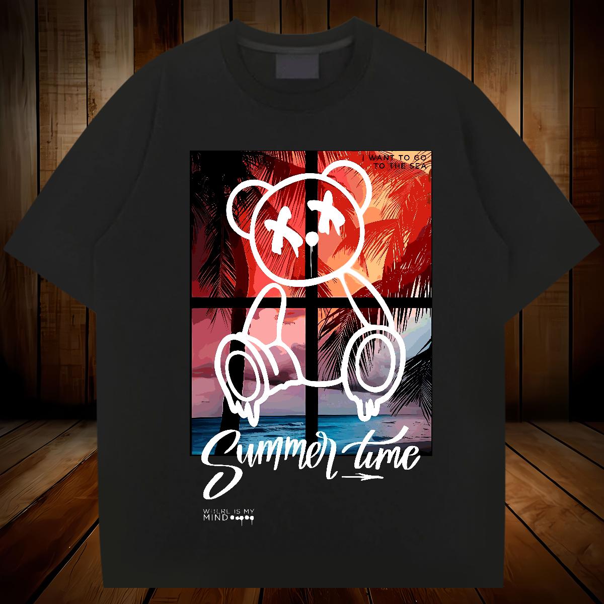 Unisex Mens Tshirts Graffiti Art 100% Cotton 230g Round Neck Short Sleeve Anime Printing Street Man T Shirts Asian Size 2024 DIY Tops