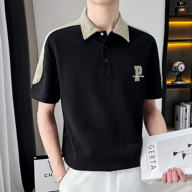 Summer Short sleeved T-shirt for Men's Youth Fashion Brand Trendy Versatile High School Student Casual Collar POLO Shirt