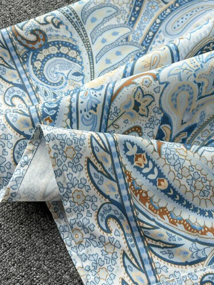 Women Vintage Party Dress Fashion Long Sleeve Single Breasted Stand Collar Elegant Printed Dresses Spring Autumn Robe 240715