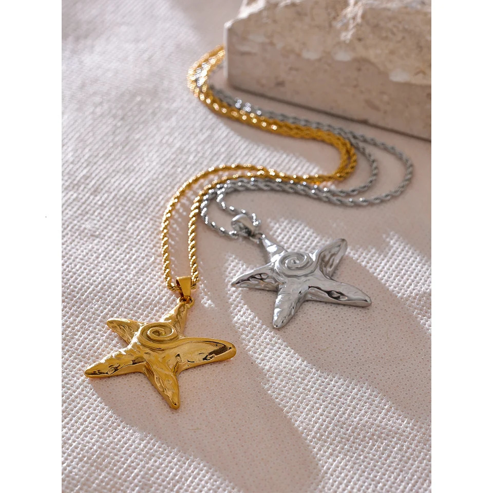 Yhpup 316L Stainless Steel Starfish Pendant Necklace Rust Proof Statement 18K Gold PVD Plated Individualistic Holiday Jewelry 240710