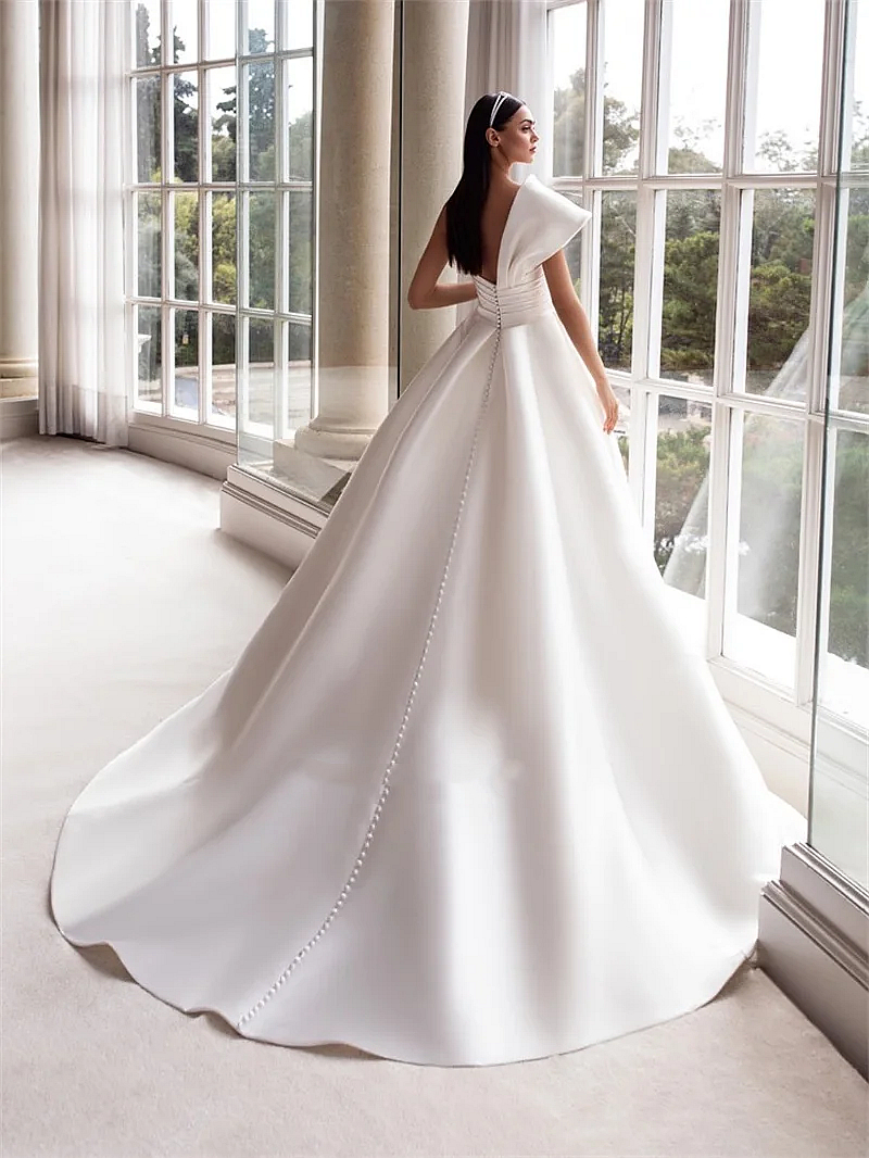 Satin One Shoulder Modern A-E Wedding Dresses Or-Length Court Train Backless Princess Bridal Gown Back Buttons Simple Ivory Vestido De Novia 2024